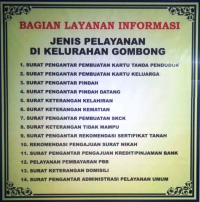 Jenis Pelayanan di Kelurahan Gombong